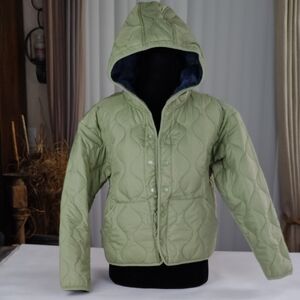Kids Green Quilted Hooded Jacket